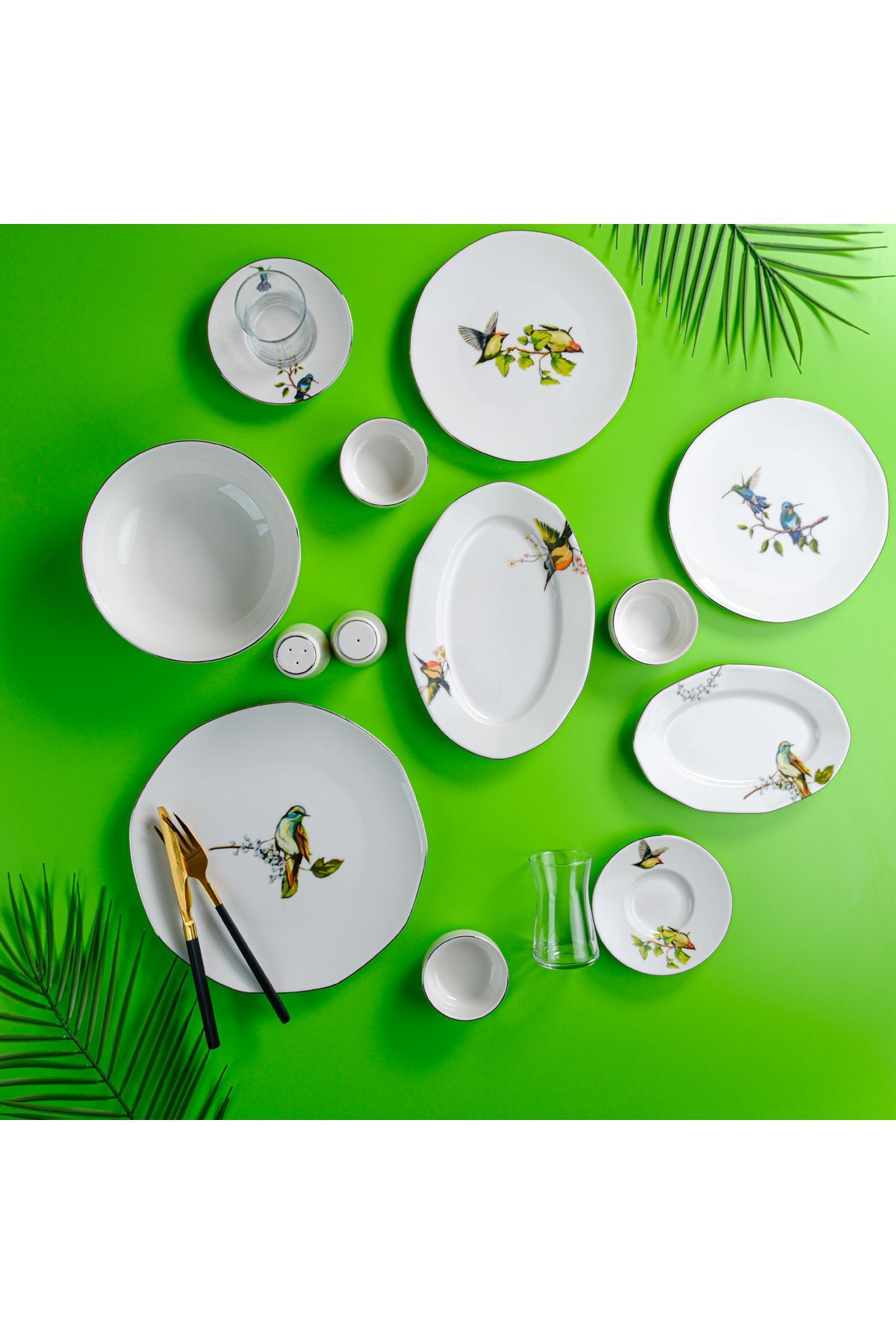 Aryıldız 32 Parça Cloe Kahvaltı Takımı Platin Yaldız Kuş Ar181892