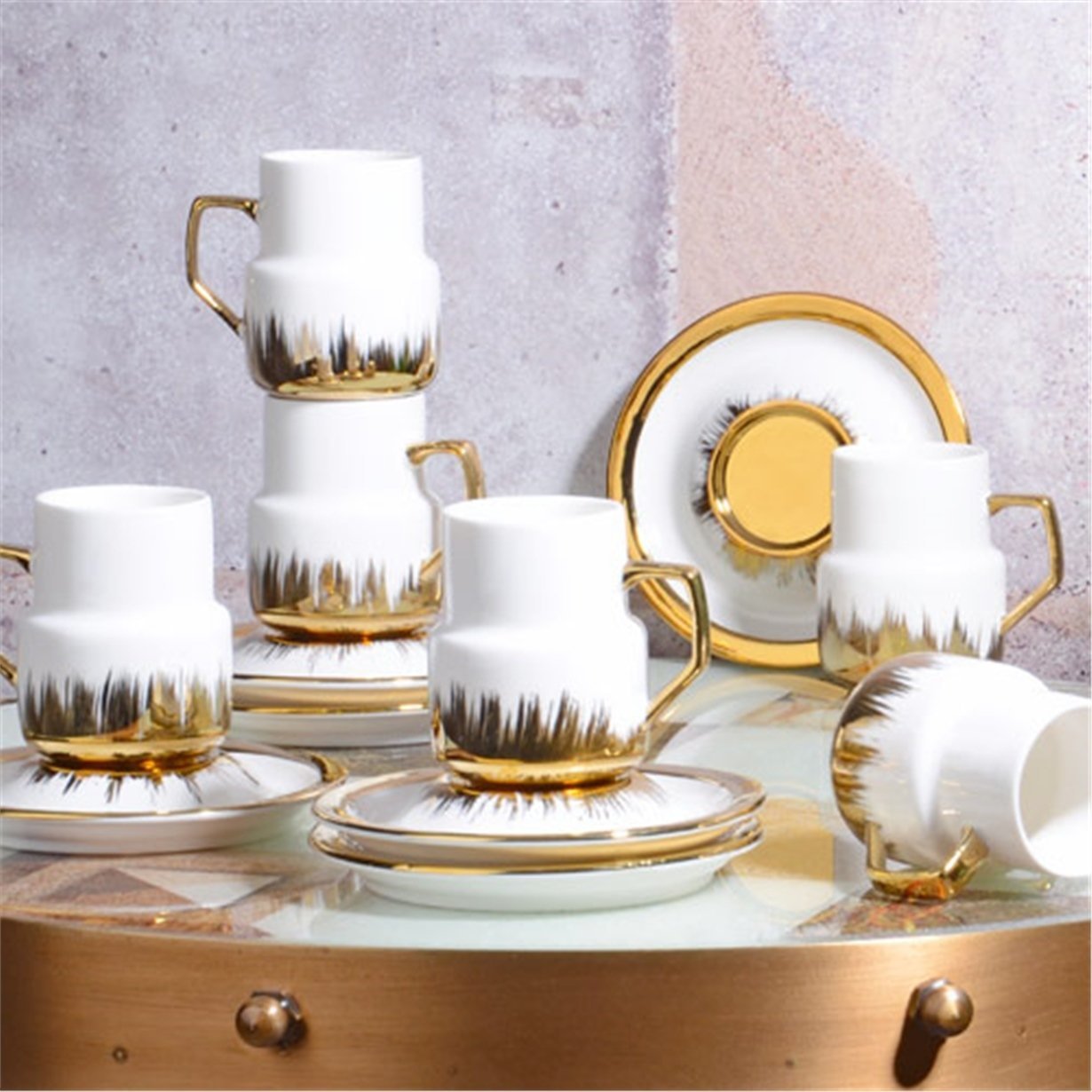 Kosova Kahve Takımı 6 Lı Fıçı Gold Beyaz KGP-076