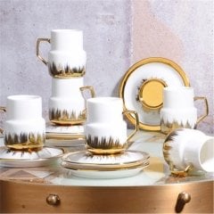Kosova Kahve Takımı 6 Lı Fıçı Gold Beyaz KGP-076