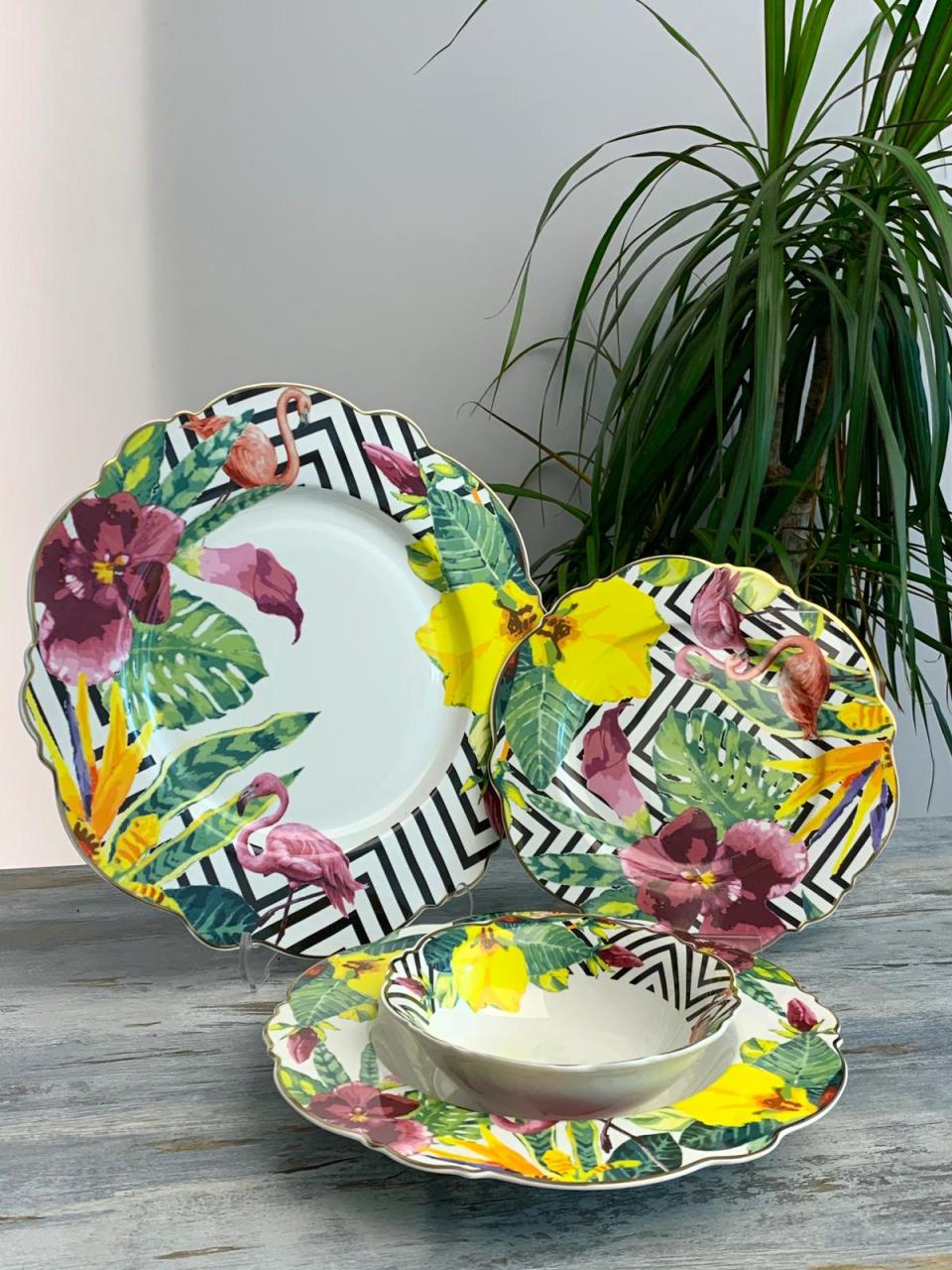 Lotus Porselen Bone China 24 Parça Flamingo Yemek Takımı O061