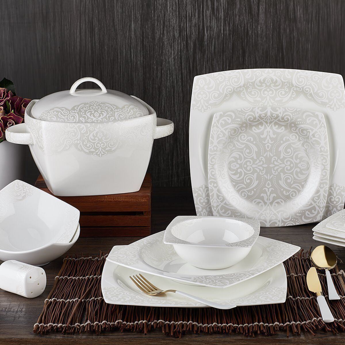 Aryıldız 60 Parça Bone Square Yemek Takımı 45004