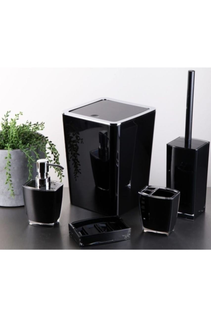 Gönül Porselen Siyah Banyo Seti Kare Akrilik 5 Parça
