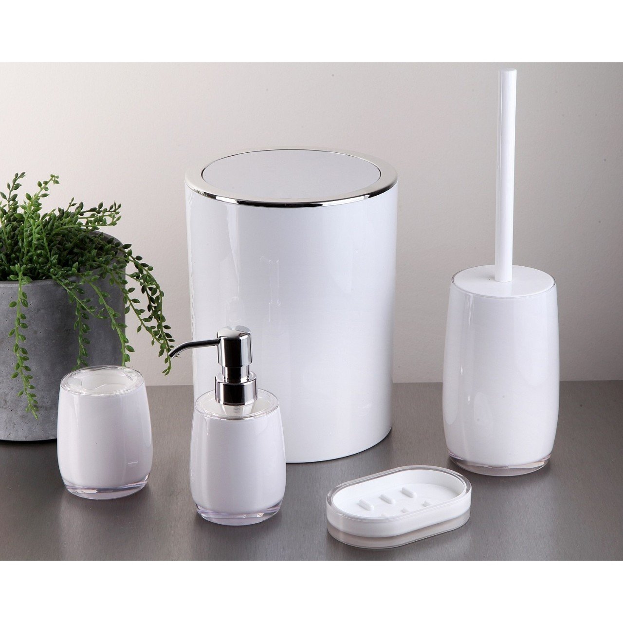 Gönül Akrilik 5 Parça Çöp Kovalı Banyo Seti - Beyaz