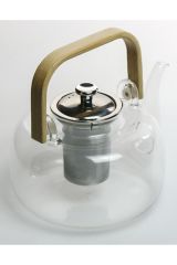 Arow Ahşap Saplı Çelik Süzgeç Borosilikat Cam Demlik-1500 Ml D-532