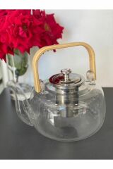 Arow Ahşap Saplı Çelik Süzgeç Borosilikat Cam Demlik-1500 Ml D-532