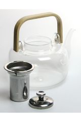 Arow Ahşap Saplı Çelik Süzgeç Borosilikat Cam Demlik-1500 Ml D-532