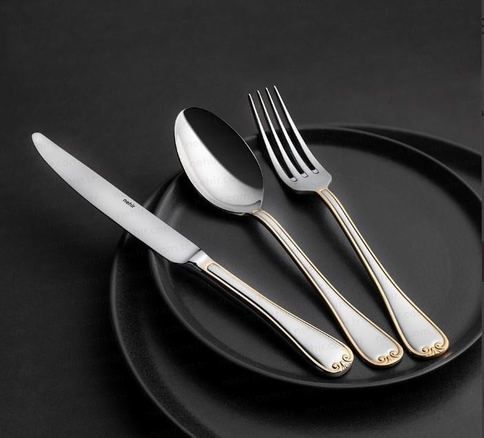 Nehir 84 Parça Monaco Altın Deri Kutulu Çatal Kaşık Bıçak Seti