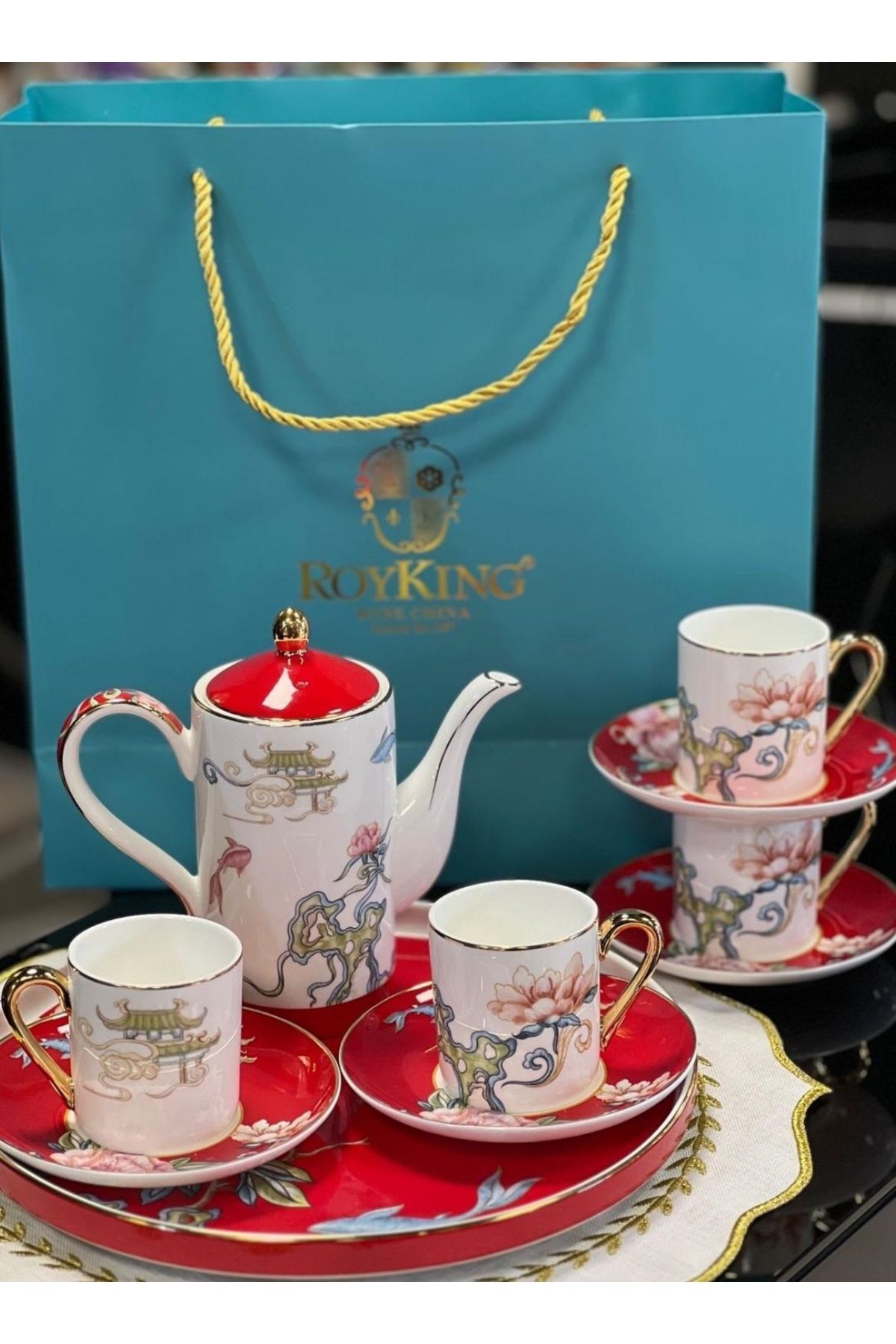 Roy King İrena Kahve Seti 11 Parça Kırmızı YNS011