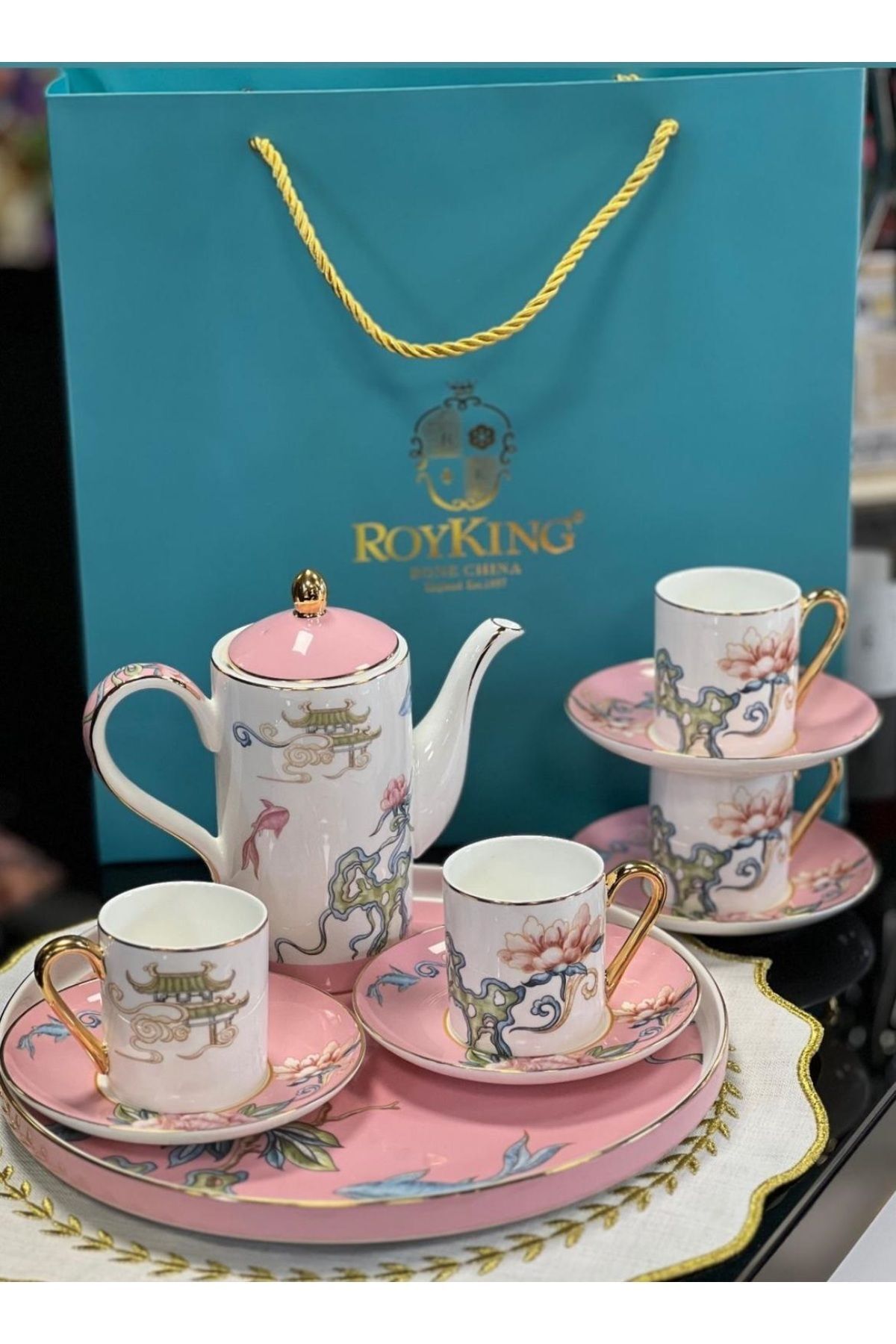 Roy King Paola Kahve Seti 11 Parça Pembe YNS013