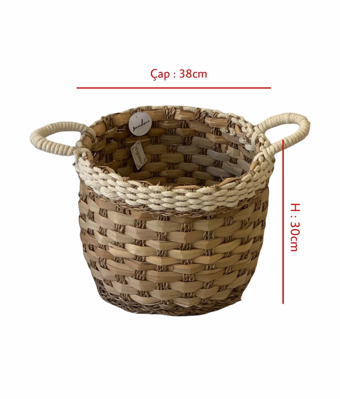Sever Hasır Sepet Seagrass Kulplu Yuvarlak Büyük 7458