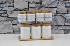 Çerçi Bambulu 7'li Baharatlık Seti Porselen PJ50