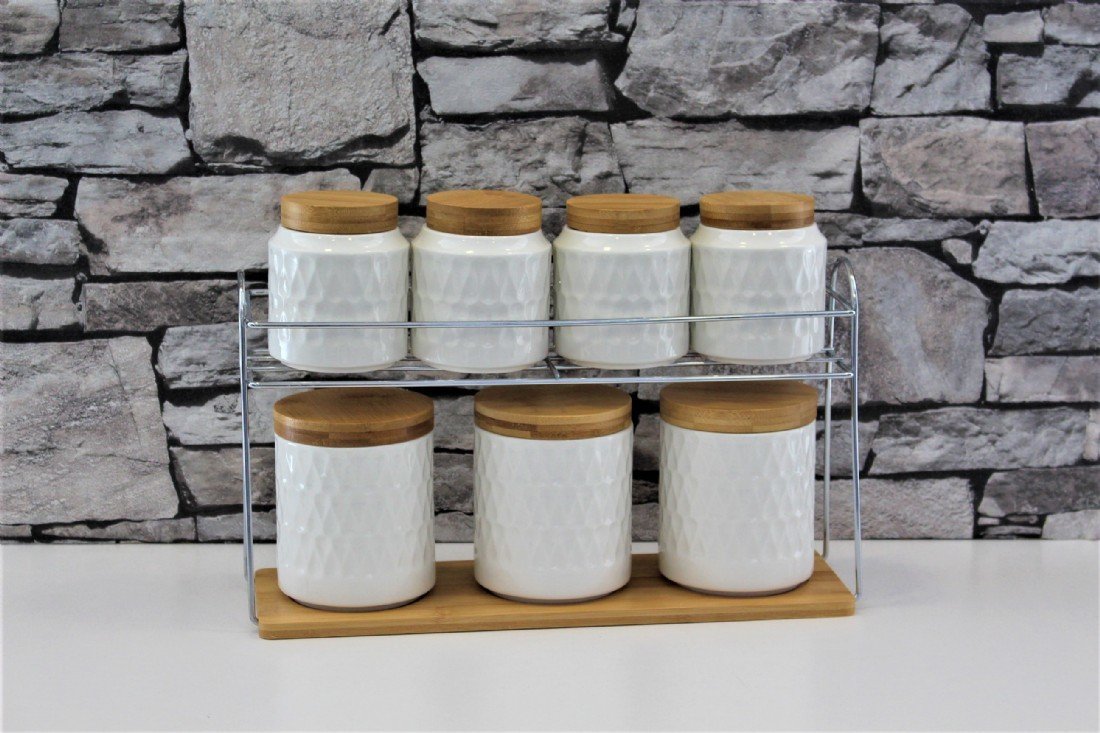 Çerçi Bambulu 7'li Baharatlık Seti Porselen PJ52