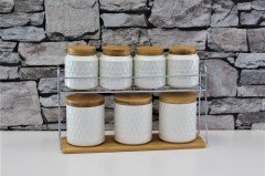 Çerçi Bambulu 7'li Baharatlık Seti Porselen PJ52