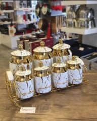 Aymet  Baharat Takımı 7 Lİ Porselen Dekor Beyaz AYM540A