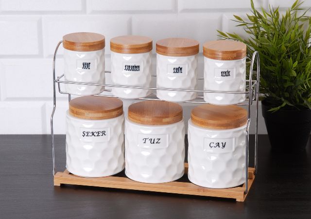 Gönül Bambu Kapaklı 7'li Baharat Seti Stantlı G1580
