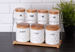 Gönül Bambu Kapaklı 7'li Baharat Seti Stantlı G1580