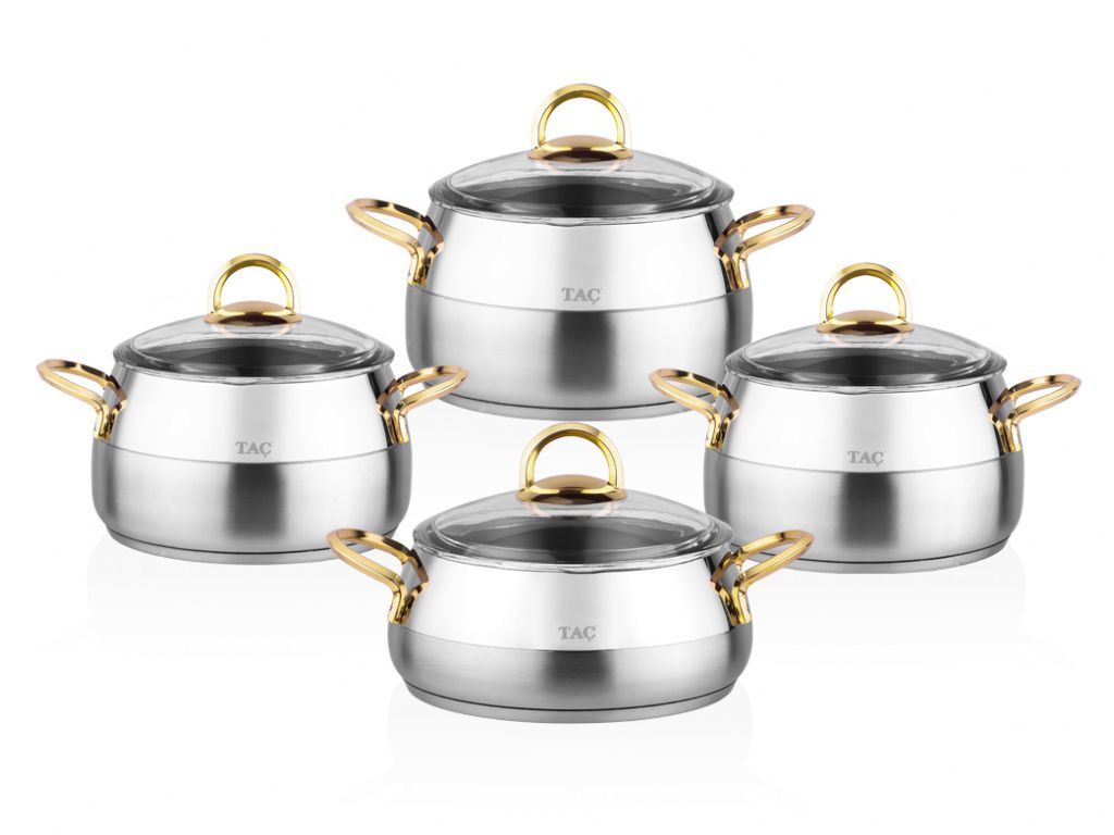 Taç Nobis 8 Parça Çelik Tencere Seti Gold 3381