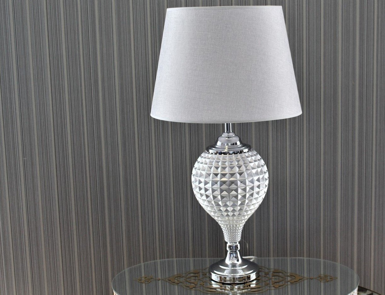 Çerçi Abajur Gri-Antrasit Cam Krom Efsun Gri AB07