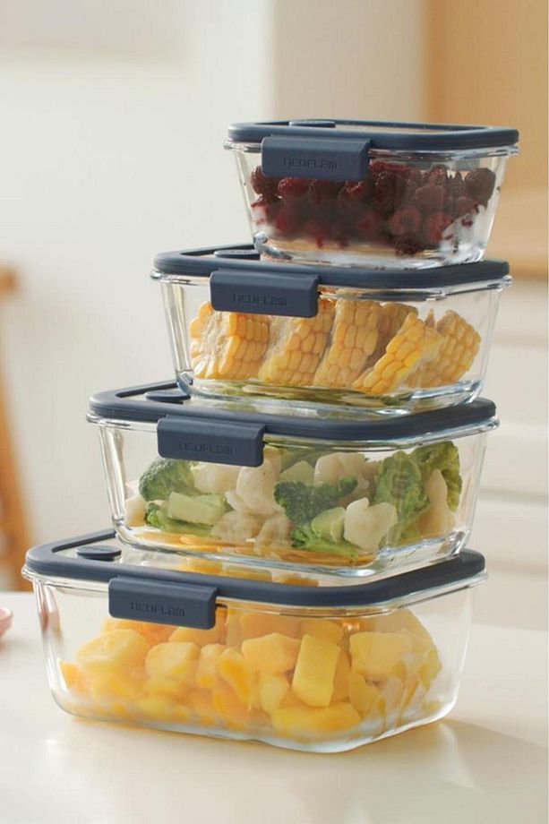 Neoflam Fika Glace 5 Parça Vakumlu Cam Saklama Kabı Seti Mavi D-NEOBGLS05