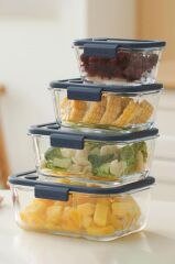 Neoflam Fika Glace 5 Parça Vakumlu Cam Saklama Kabı Seti Mavi D-NEOBGLS05
