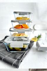 Neoflam Fika Glace 5 Parça Vakumlu Cam Saklama Kabı Seti Gri D-NEOGGLS05
