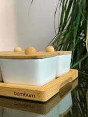 Bambum Lalin 13 Parça Bambu Kapaklı Porselen Kahvaltı Seti B1739