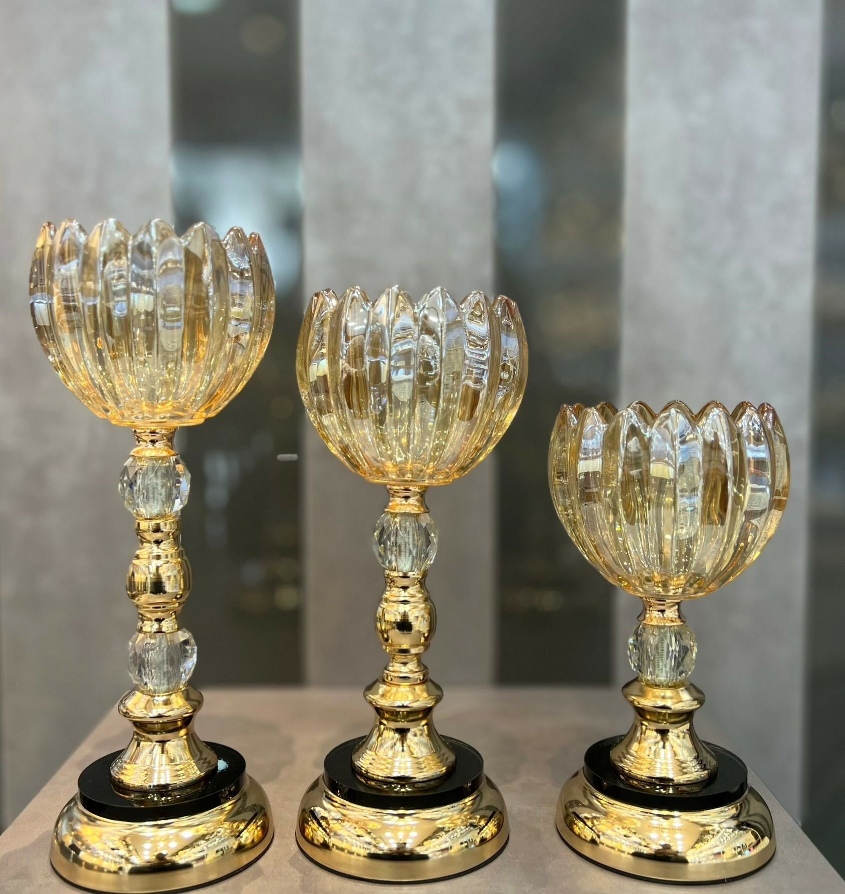 Aymet Şamdan Cam 3 Lü Gold AYM4044A