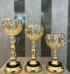 Aymet Şamdan Cam 3 Lü Gold AYM4044A