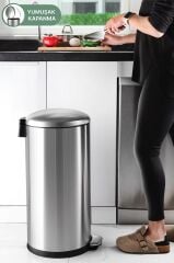 Primanova Çelik Çöp Kovası Bombe Kapak 40 Lt Inox M-E84-30-06