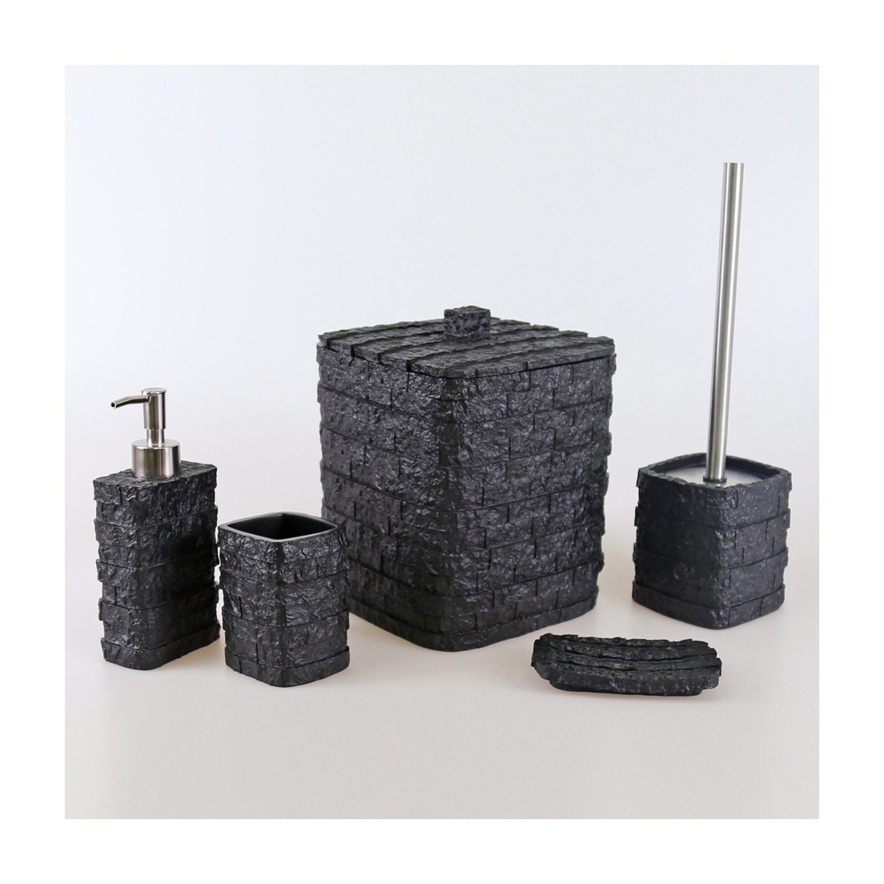 By Selim Stone Siyah Banyo Seti 5 Parça