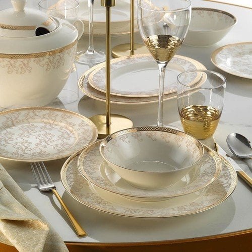 Kütahya Porselen 62 Parça Bone Kalıpso Altın Yemek Takımı 1140421