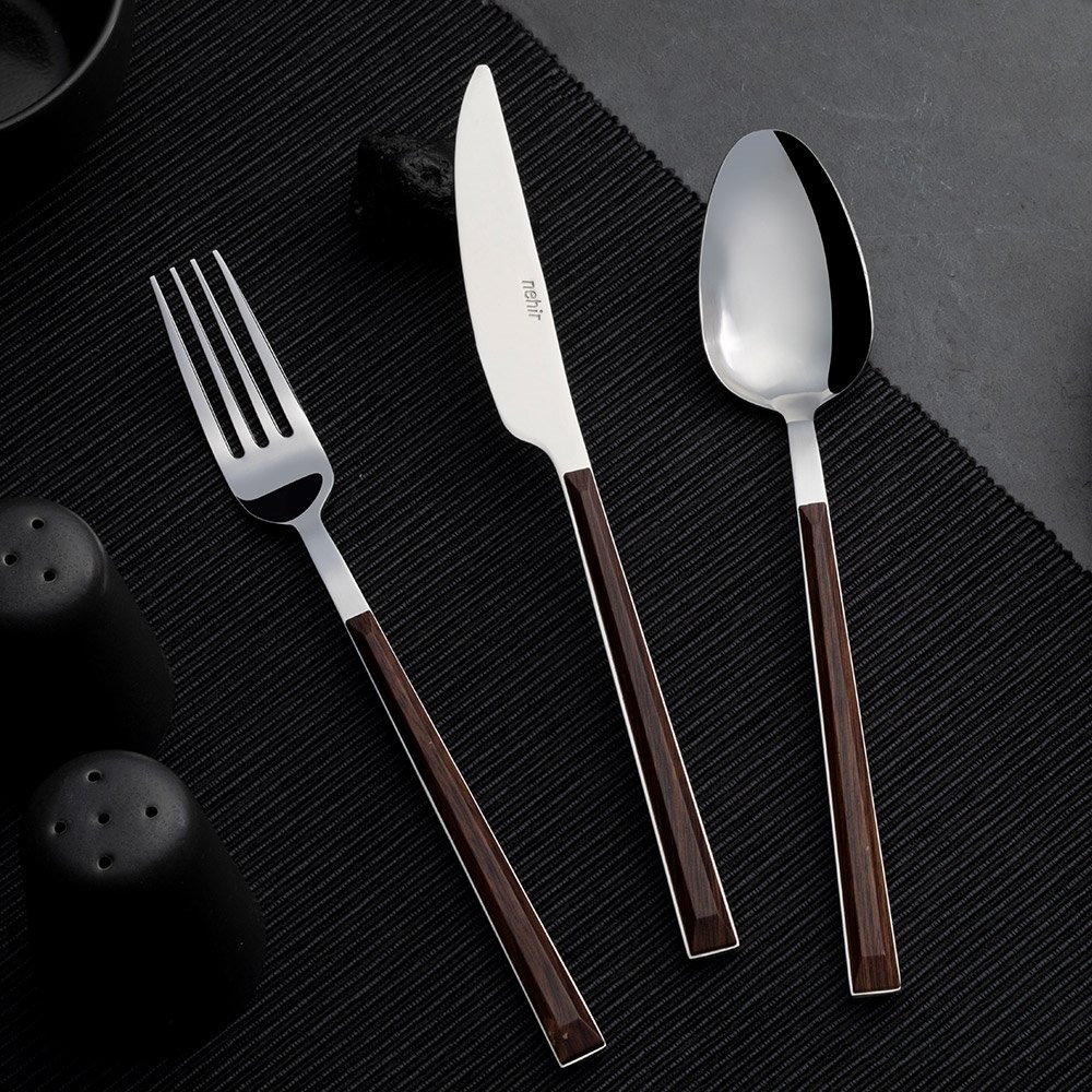 Nehir Ahşap Görünümlü 36 Parça Çatal Kaşık Bıçak Takımı