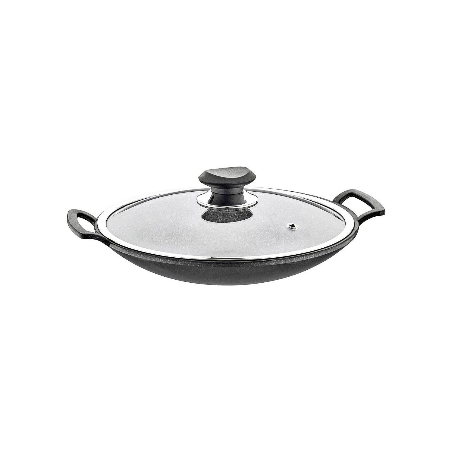 Oms 3228 Granit Cam Kapaklı Kavurma Sacı Tava 34 cm Gri