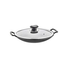 Oms 3228 Granit Cam Kapaklı Kavurma Sacı Tava 34 cm Gri