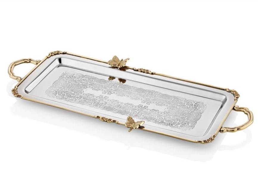 Lamedore Tepsi Kelebek Desenli Dikdörtgen Gold MG-84 K