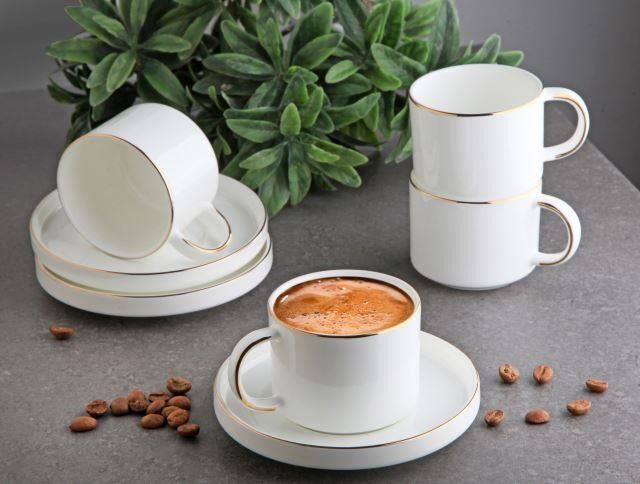 Gönül Kahve Takımı Sade Beyaz&Altın G3425