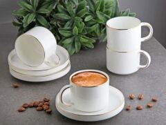 Gönül Kahve Takımı Sade Beyaz&Altın G3425