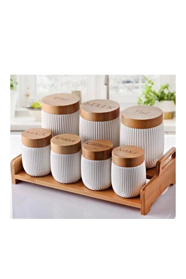Gönül Baharat Seti 7 Li Çizgi Form Bambu Kapak G3503