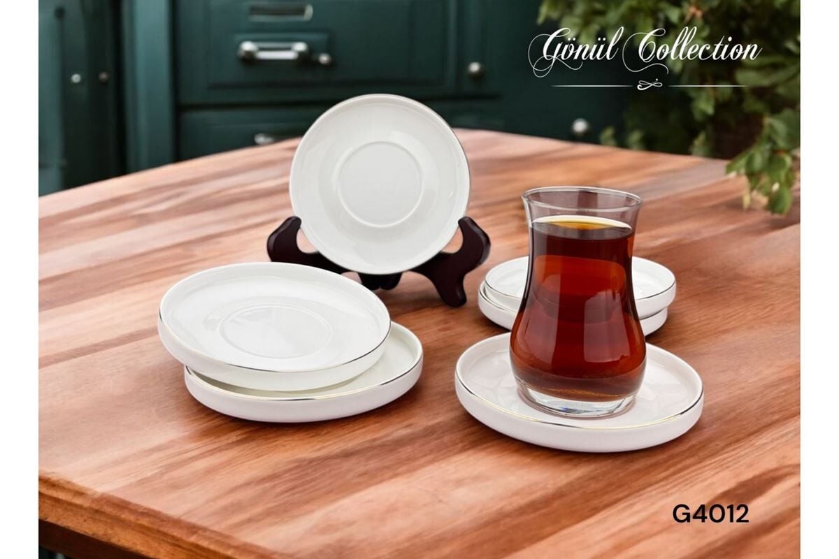 Gönül Çay Tabağı 6 Lı Porselen Beyaz&Altın G4012