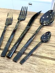 Oms Titanyum Kaplama Almendra Siyah Çatal Kaşık Bıçak Seti 4201