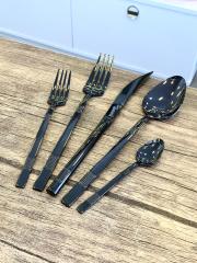 Oms Titanyum Kaplama Almendra Siyah Çatal Kaşık Bıçak Seti 4201