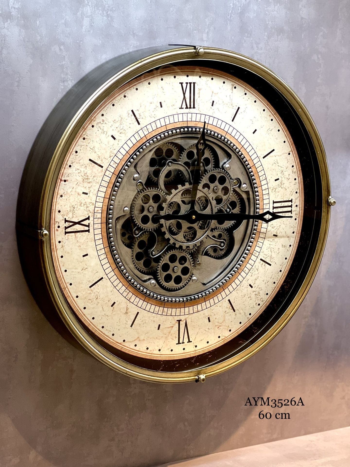 Aymet 60 Cm Çarklı Gri Duvar Saati AYM3526A YENİ