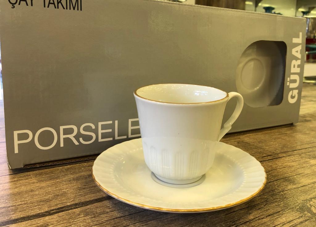 Güral Porselen 12 Parça Yaldızlı Çay Fincan Takımı SF02CT23