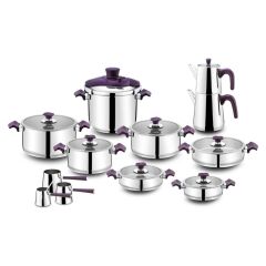 Aryıldız King Cam İdeal 22 Parça Mor Tencere Takımı