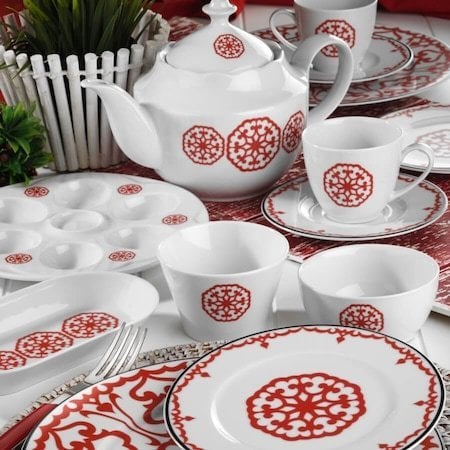 Kütahya Porselen Leonberg 5966/17Kırmızı 41 Parça Kahvaltı Takımı