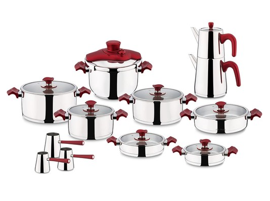 Aryıldız King Cam İdeal 22 Parça Tencere Takımı Kırmızı