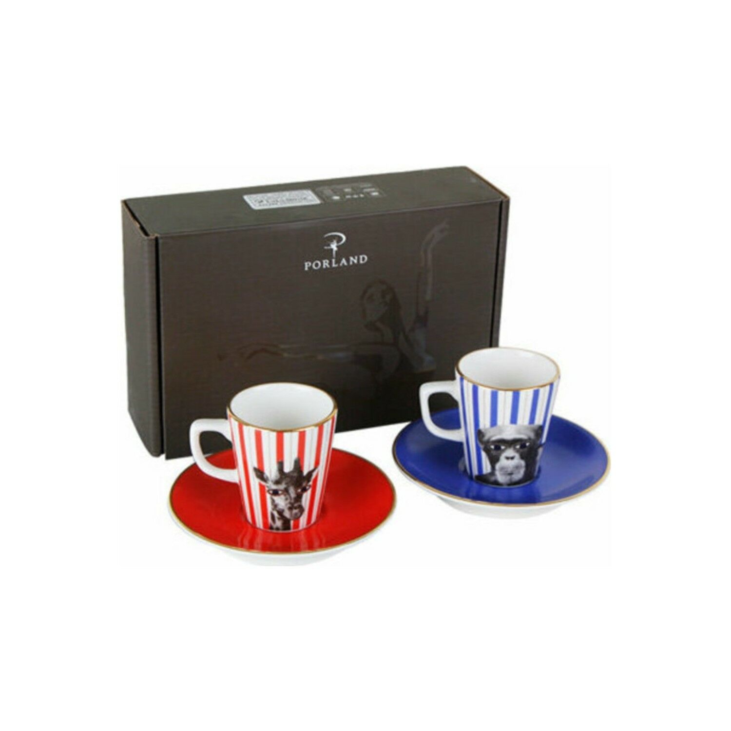 Porland Wild Life Monkey-Giraffe Tabaklı Kahve Takımı 4 Parça