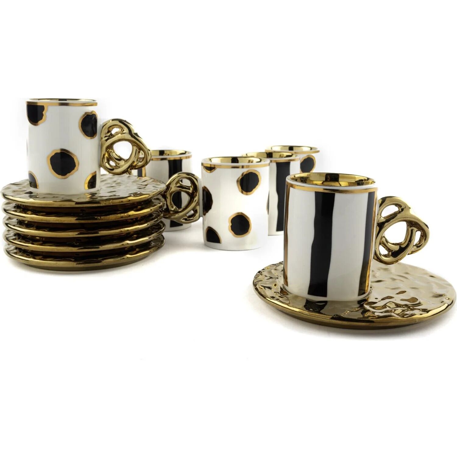 Mikasa Moor Lalin Asorti Siyah Beyaz Gold 6'lı Porselen Kahve Fincan Seti 371319