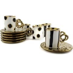 Mikasa Moor Lalin Asorti Siyah Beyaz Gold 6'lı Porselen Kahve Fincan Seti 371319