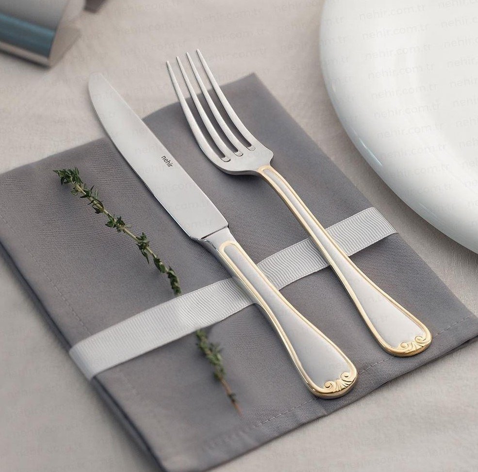 Nehir 89 Parça Monaco Altın Çatal Kaşık Bıçak Seti